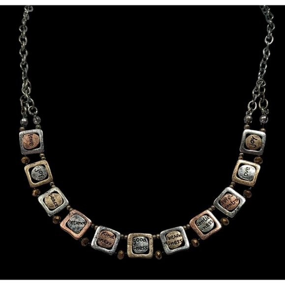 Rustic Distressed Words Of Affirmation Multi Metallic Necklace - Picture 3 of 6